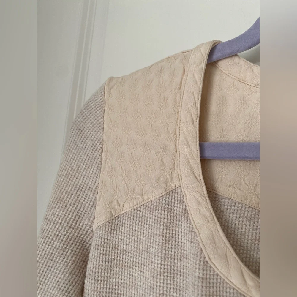 Saturday Sunday Anthropologie cream mini thermal henley dress - Picture 5 of 10